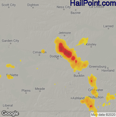 Hail Map for Dodge City, KS Region on July 25, 2021