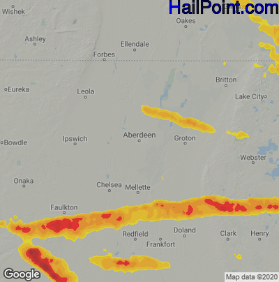 Hail Map for Aberdeen, SD Region on July 25, 2021 