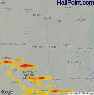 Hail Map for Fargo, ND Region on July 26, 2021 