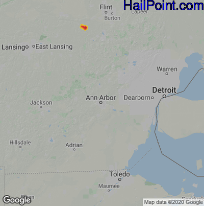 Hail Map for Ann Arbor, MI Region on July 26, 2021