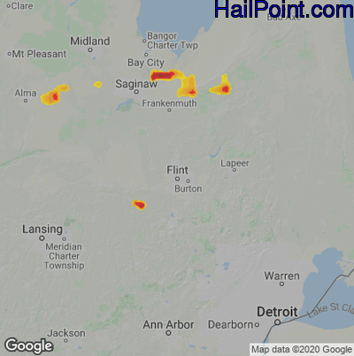 Hail Map for Flint, MI Region on July 26, 2021 