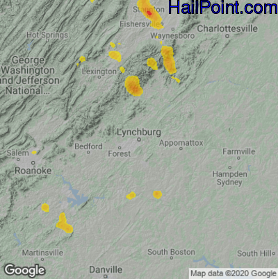 Hail Map for Lynchburg, VA Region on July 26, 2021