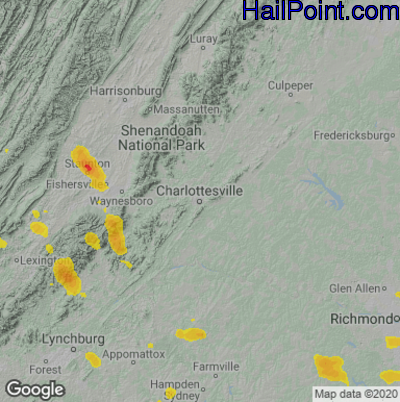 Hail Map for Charlotttesville, VA Region on July 26, 2021