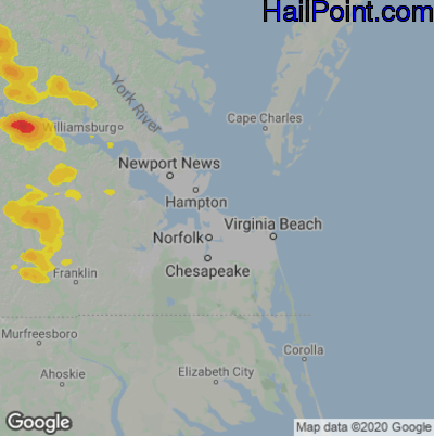 Hail Map for Norfolk, VA Region on July 26, 2021