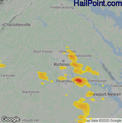 Hail Map for Richmond, VA Region on July 26, 2021