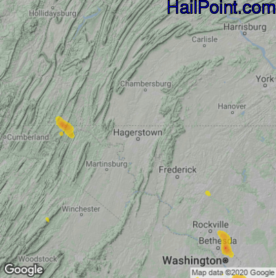 Hail Map for Hagerstown, MD Region on July 26, 2021 