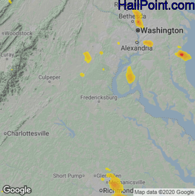 Hail Map for Fredericksburg, VA Region on July 26, 2021