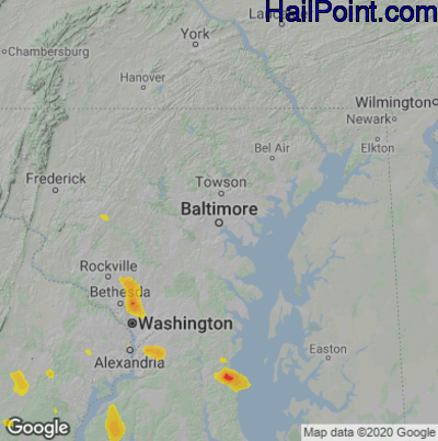 Hail Map for Baltimore, MD Region on July 26, 2021