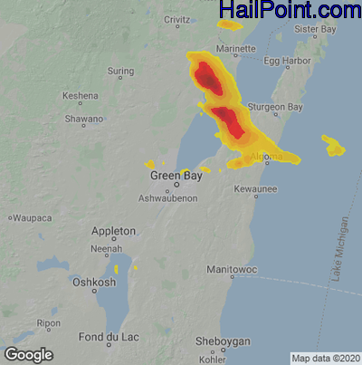 Hail Map for Green Bay, WI Region on July 26, 2021 