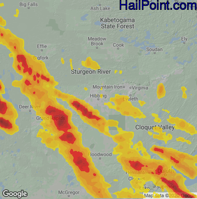 Hail Map for Hibbing, MN Region on July 26, 2021