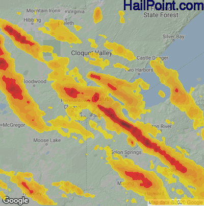 Hail Map for Duluth, MN Region on July 26, 2021