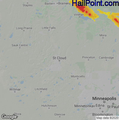 Hail Map for St Cloud, MN Region on July 27, 2021