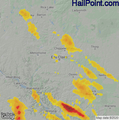 Hail Map for Eau Claire, WI Region on July 27, 2021