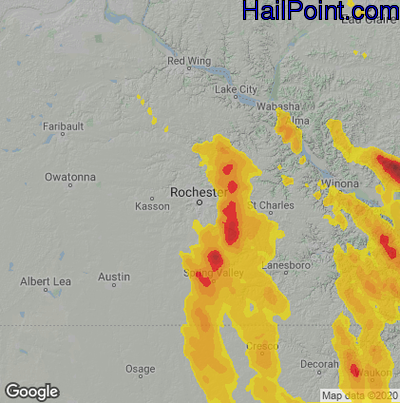 Hail Map for Rochester, MN Region on July 27, 2021 