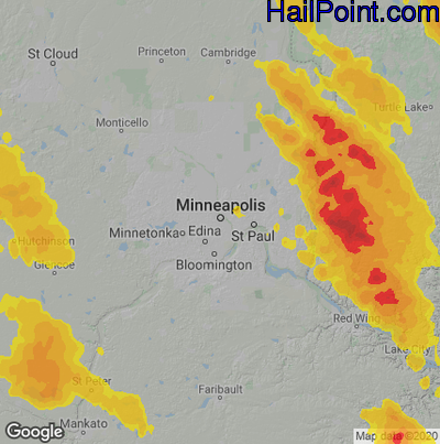 Hail Map for Minneapolis, MN Region on July 27, 2021