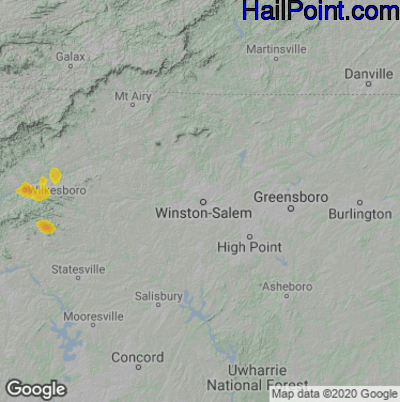 Hail Map for Winston-Salem, NC Region on July 27, 2021