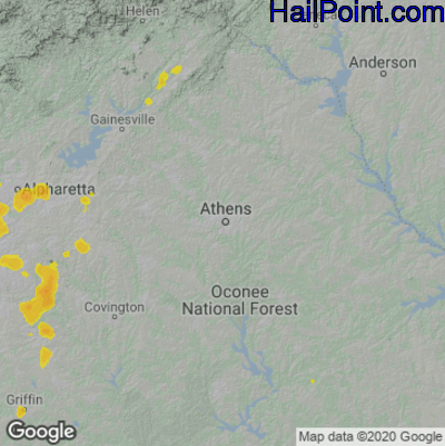 Hail Map for Athens, GA Region on July 27, 2021