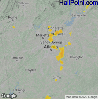 Hail Map for Atlanta, GA Region on July 27, 2021 