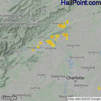 Hail Map for Hickory, NC Region on July 27, 2021 