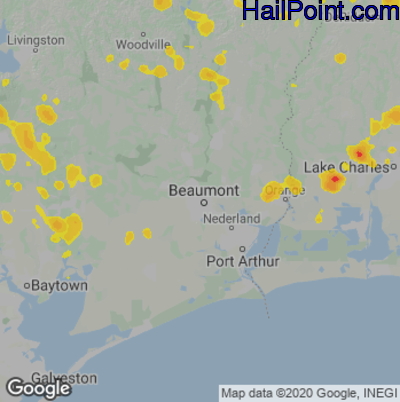 Hail Map for Beaumont, TX Region on July 27, 2021 