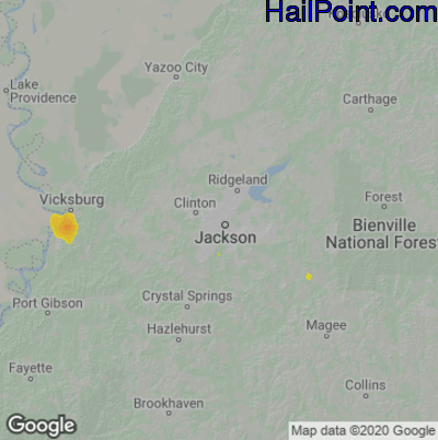 Hail Map for Jackson, MS Region on July 27, 2021 