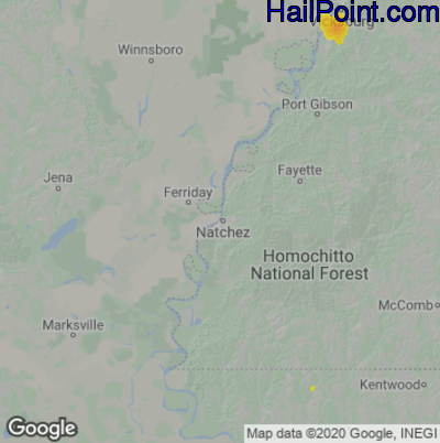 Hail Map for Natchez, MS Region on July 27, 2021 