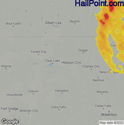 Hail Map for Mason City, IA Region on July 28, 2021