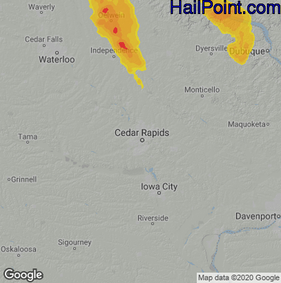 Hail Map for Cedar Rapids, IA Region on July 28, 2021