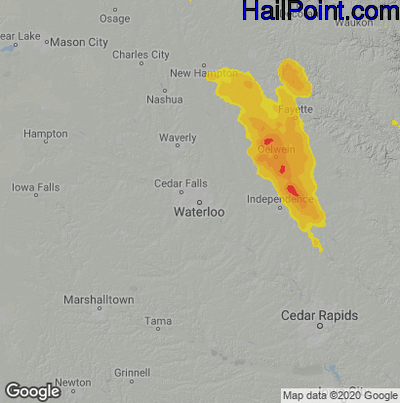 Hail Map for Waterloo, IA Region on July 28, 2021 