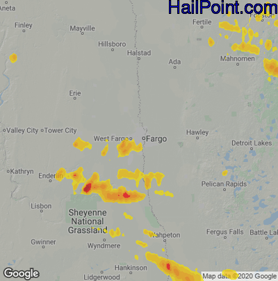 Hail Map for Fargo, ND Region on July 28, 2021