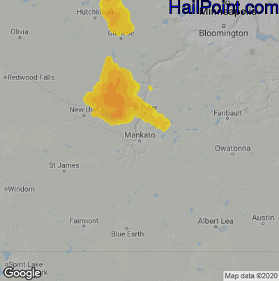 Hail Map for Mankato, MN Region on July 28, 2021 