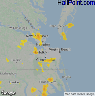 Hail Map for Norfolk, VA Region on July 28, 2021