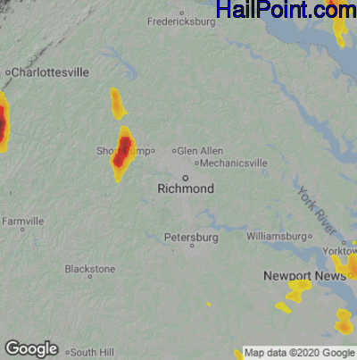 Hail Map for Richmond, VA Region on July 28, 2021