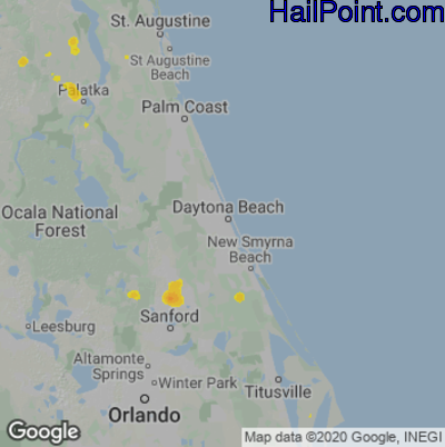 Hail Map for Daytona Beach, FL Region on July 28, 2021