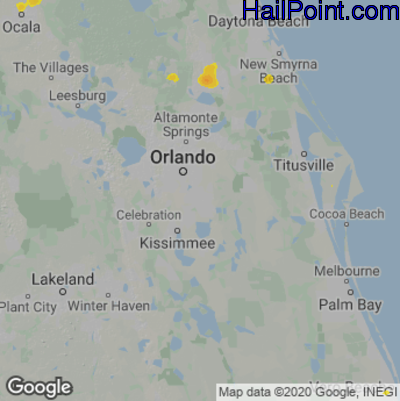 Hail Map for Orlando, FL Region on July 28, 2021