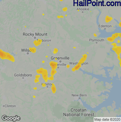 Hail Map for Greenville, NC Region on July 28, 2021