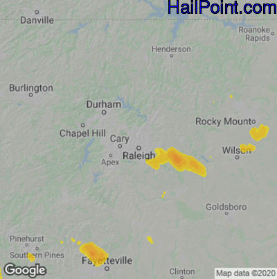 Hail Map for Raleigh, NC Region on July 28, 2021