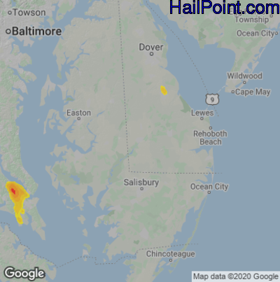 Hail Map for Seaford, DE Region on July 28, 2021 