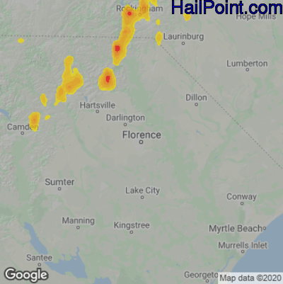 Hail Map for Florence, SC Region on July 28, 2021