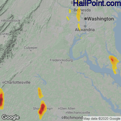 Hail Map for Fredericksburg, VA Region on July 28, 2021