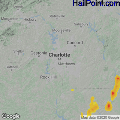 Hail Map for Charlotte, NC Region on July 28, 2021