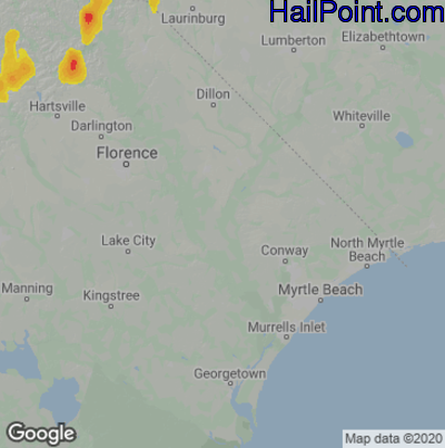 Hail Map for Myrtle Beach, SC Region on July 28, 2021 