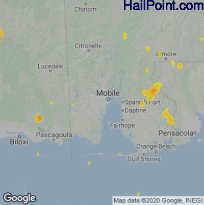 Hail Map for Mobile, AL Region on July 28, 2021