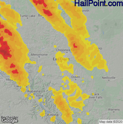 Hail Map for Eau Claire, WI Region on July 29, 2021