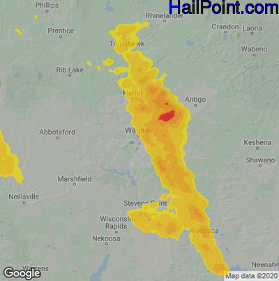 Hail Map for Wausau, WI Region on July 29, 2021 