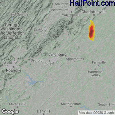 Hail Map for Lynchburg, VA Region on July 29, 2021
