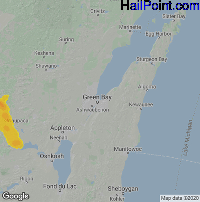 Hail Map for Green Bay, WI Region on July 29, 2021 