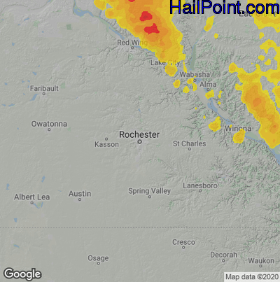 Hail Map for Rochester, MN Region on July 29, 2021 