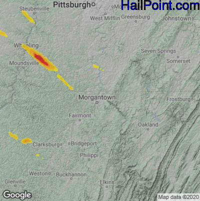 Hail Map for Morgantown, WV Region on July 29, 2021