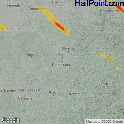 Hail Map for Parkersburg, WV Region on July 29, 2021